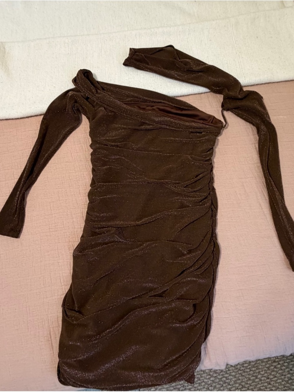 One-Shoulder Brown Ruched Women’s Dress